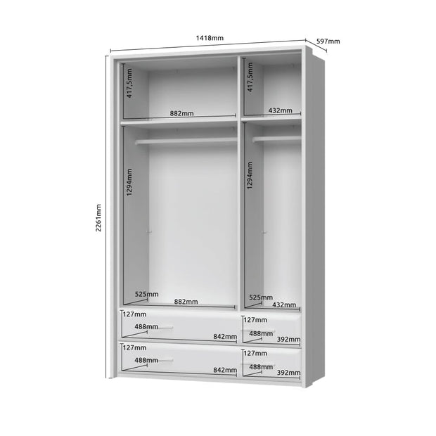 Dulap din pal si MDF, cu 3 usi si 2 sertare, Gala P32B/GL Bej / Nuc, l142xA60xH227 cm (3)