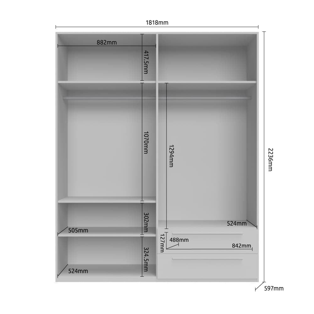 Dulap din pal si MDF, cu 4 usi si 2 sertare, Piano P42-2/PN Alb, l182xA56xH224 cm (2)