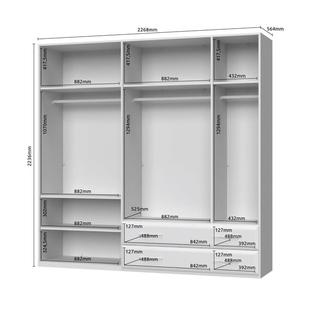 Dulap din pal si MDF, cu 5 usi si 2 sertare, Gala P52-2/GL Bej / Nuc, l227xA56xH224 cm (3)