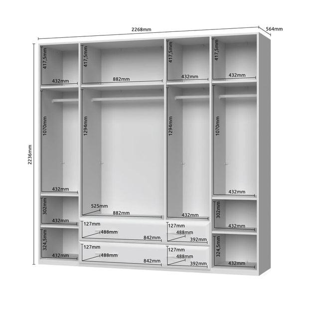 Dulap din pal si MDF, cu 5 usi si 2 sertare, Gala P52/GL Bej / Nuc, l227xA56xH224 cm (3)