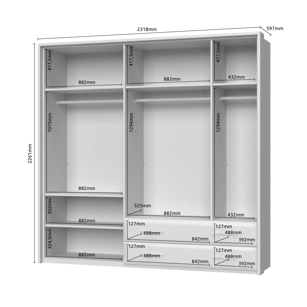 Dulap din pal si MDF, cu 5 usi si 2 sertare, Gala P52A-2/GL Bej / Nuc, l232xA60xH227 cm (3)