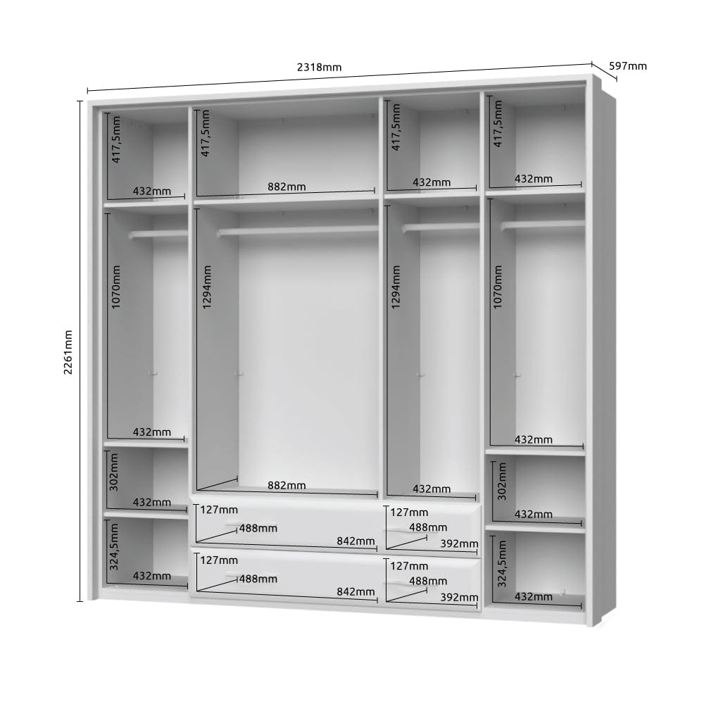 Dulap din pal si MDF, cu 5 usi si 2 sertare, Gala P52A/GL Bej / Nuc, l232xA60xH227 cm (3)