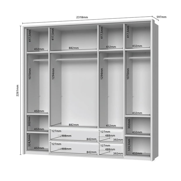 Dulap din pal si MDF, cu 5 usi si 2 sertare, Gala P52A/GL Bej / Nuc, l232xA60xH227 cm (3)