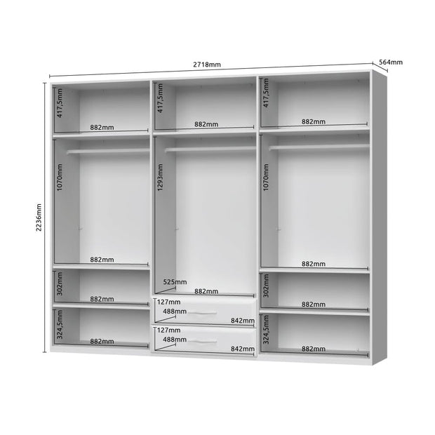 Dulap din pal si MDF, cu 6 usi si 2 sertare, Gala P62/GL Bej / Nuc, l272xA56xH224 cm (3)