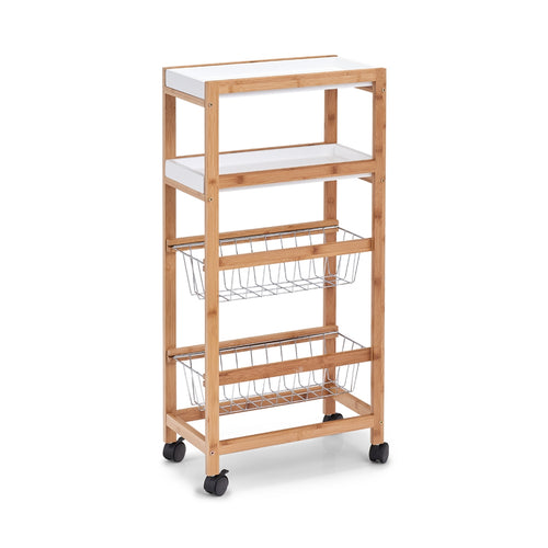 Carucior pentru bucatarie cu 4 spatii de depozitare, Natural Bamboo MDF, l40xA22xH83 cm