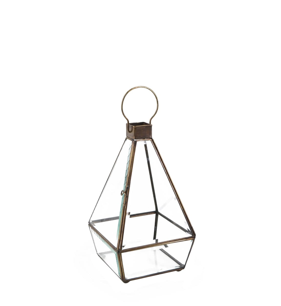 Moycor Felinar decorativ din sticla si metal, Pyramid Bezel Small Transparent / Alama, L13xl13xH22 cm