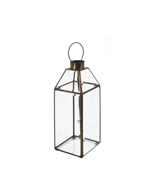 Moycor Felinar decorativ din sticla si metal, Rectangular Bezel Small Transparent / Alama, L11xl11xH30 cm