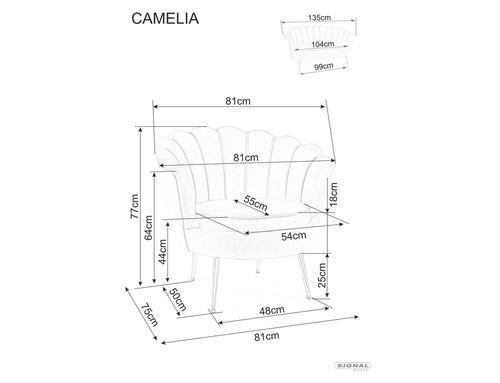 Signal Fotoliu Fix tapitat cu stofa, Camellia 1 Velvet Bej / Auriu, l81xA76xH77 cm