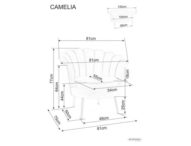 Signal Fotoliu Fix tapitat cu stofa, Camellia 1 Velvet Gri / Auriu, l81xA76xH77 cm
