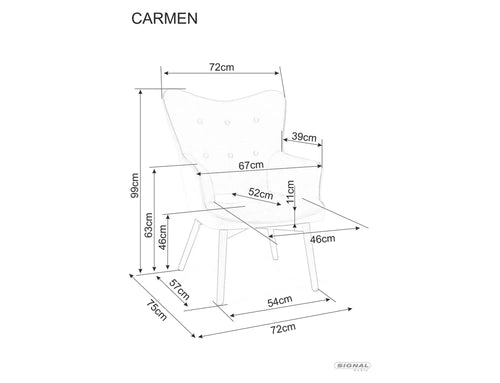 Signal Fotoliu Fix tapitat cu stofa, Carmen II Velvet Negru / Negru, l72xA75xH99 cm