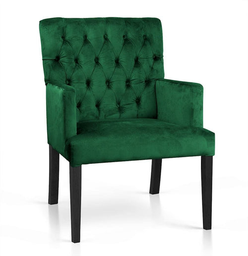 Fotoliu fix tapitat cu stofa si picioare din lemn, Zara Velvet Verde / Negru, l64xA60xH89 cm