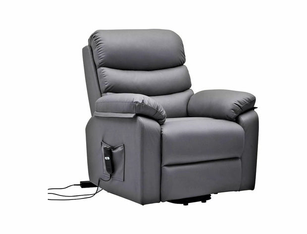 Fotoliu Recliner cu mecanism electric si functie masaj, tapitat cu piele ecologica, Hektor M Gri / Negru, l89xA93xH108 cm