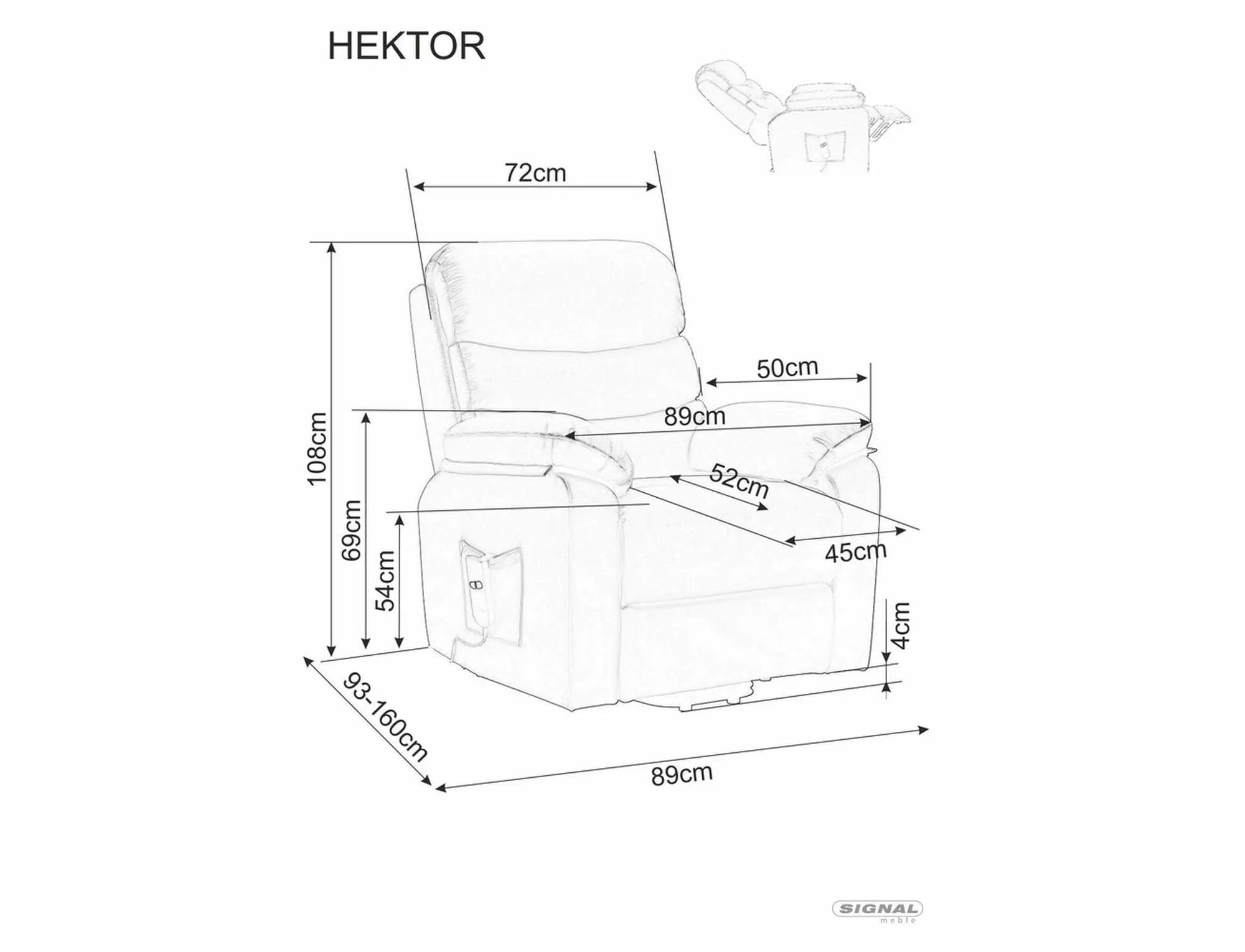 Fotoliu Recliner cu mecanism electric si functie masaj, tapitat cu piele ecologica, Hektor M Gri / Negru, l89xA93xH108 cm (2)