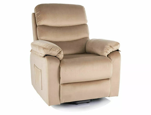 Fotoliu Recliner cu mecanism electric si functie masaj, tapitat cu stofa, Hektor M Velvet Bej / Negru, l89xA93xH108 cm