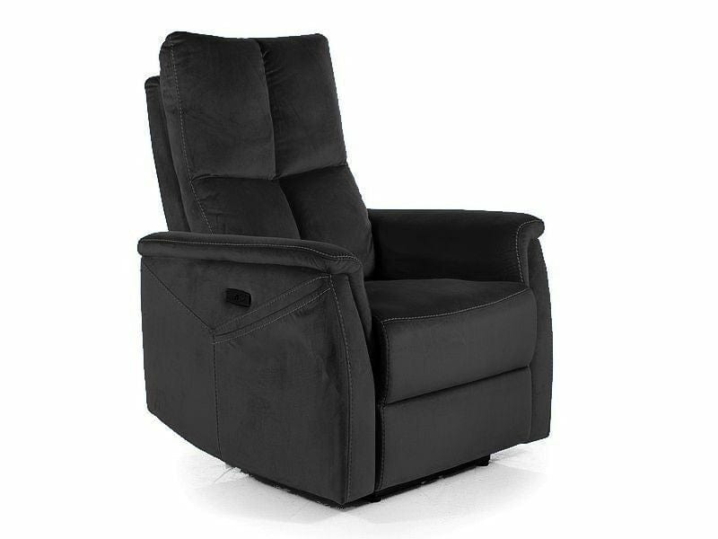 Fotoliu Recliner cu mecanism electric si functie masaj, tapitat cu stofa, Neptun M Velvet Negru / Negru, l76xA94xH96 cm