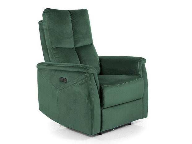 Fotoliu Recliner cu mecanism electric si functie masaj, tapitat cu stofa, Neptun M Velvet Verde / Negru, l76xA94xH96 cm