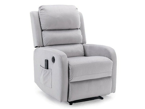 Fotoliu Recliner cu mecanism electric si functie masaj, tapitat cu stofa, Pegaz M Velvet Gri Deschis / Negru, l64xA88xH102 cm