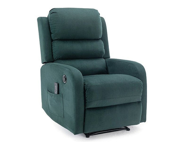 Fotoliu Recliner cu mecanism electric si functie masaj, tapitat cu stofa, Pegaz M Velvet Verde / Negru, l64xA88xH102 cm