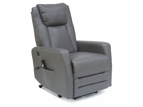 Fotoliu Recliner cu mecanism electric, tapitat cu piele ecologica, Adonis Buffalo Gri / Negru, l77xA93xH107 cm