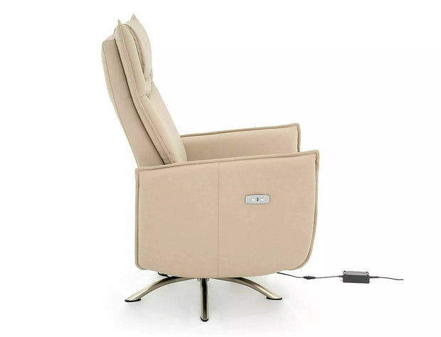 Fotoliu Recliner cu mecanism electric, tapitat cu piele ecologica, Notos Bej / Gri, l72xA83xH116 cm (1)