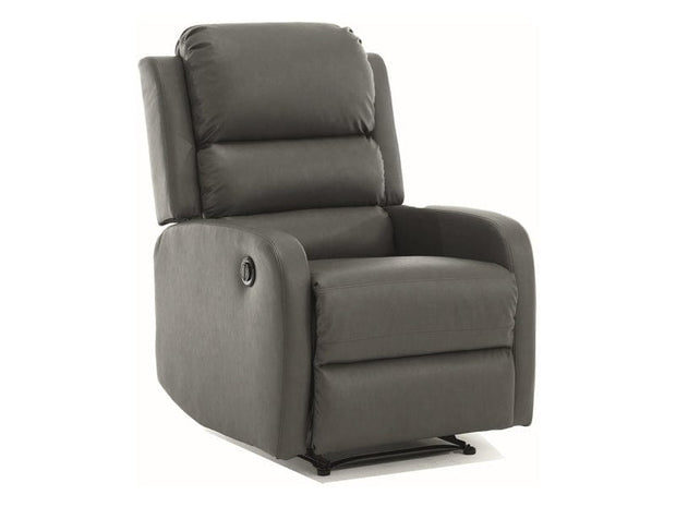 Fotoliu Recliner cu mecanism electric, tapitat cu piele ecologica, Pegaz Buffalo Gri / Negru, l64xA88xH102 cm