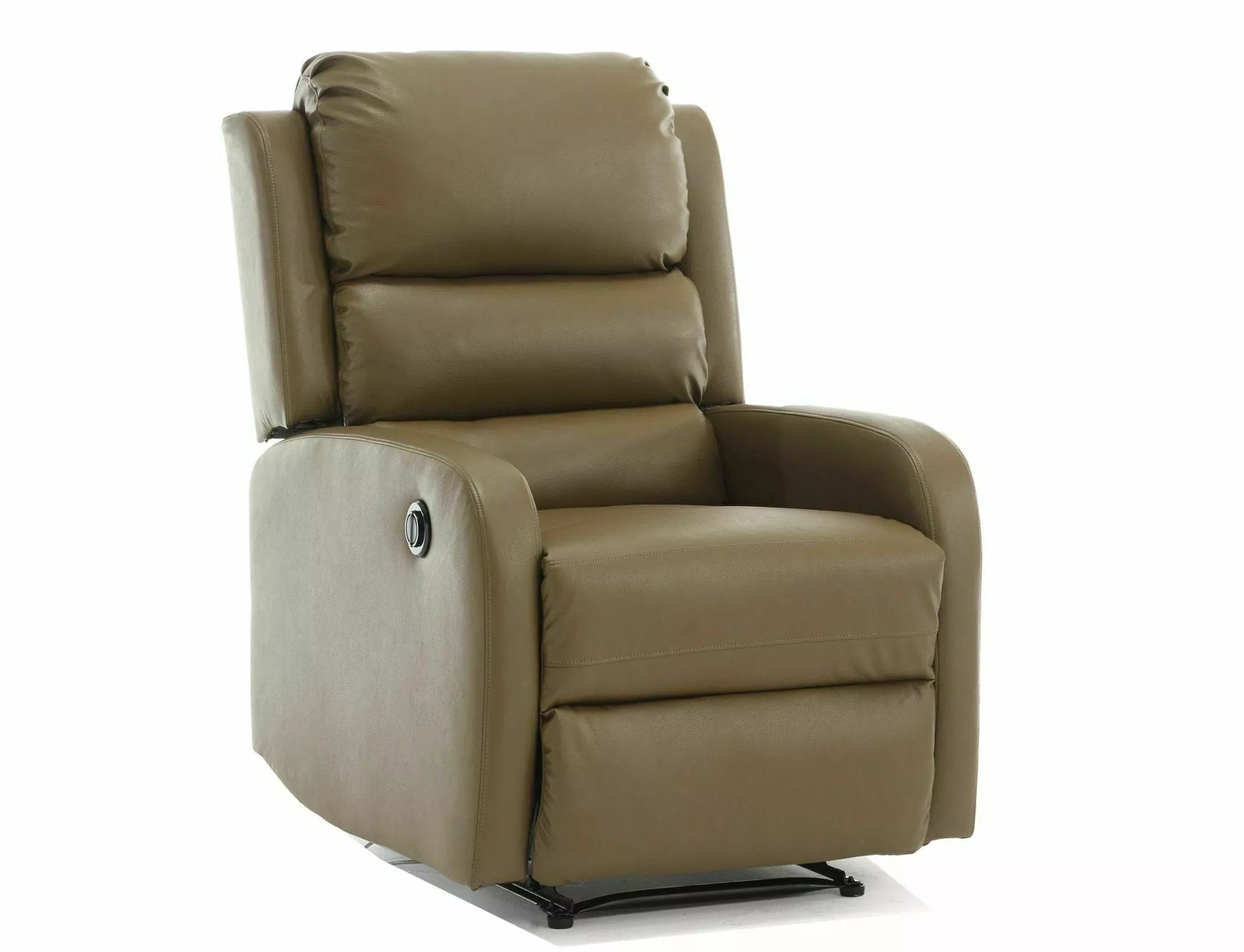 Fotoliu Recliner cu mecanism electric, tapitat cu piele ecologica, Pegaz Buffalo Verde Olive / Negru, l64xA88xH102 cm