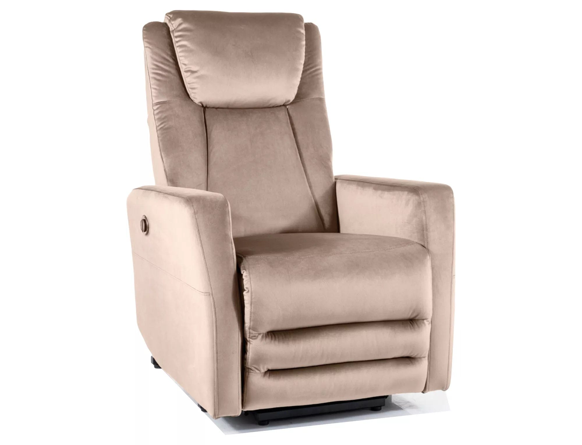 Fotoliu Recliner cu mecanism electric, tapitat cu stofa, Adonis Velvet Bej Inchis / Negru, l77xA96xH107 cm