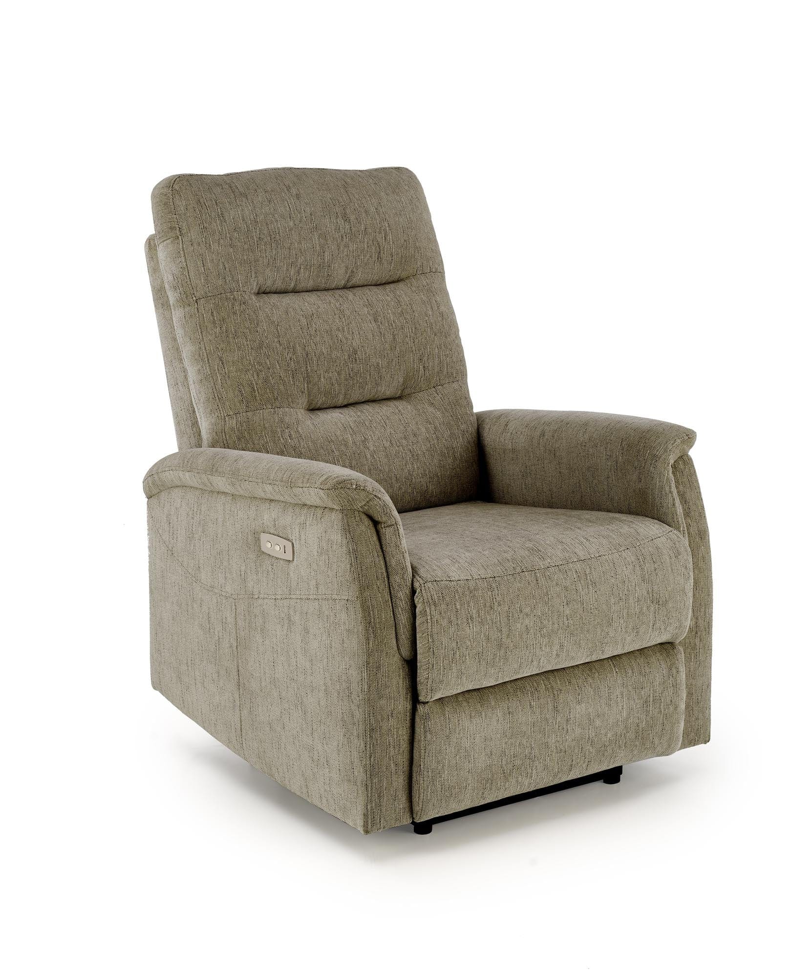 Fotoliu Recliner cu mecanism electric, tapitat cu stofa, Jamal Verde, l80xA90xH105 cm