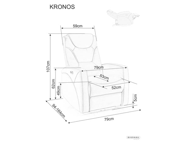 Fotoliu Recliner cu mecanism electric, tapitat cu stofa, Kronos Gri / Negru, l79xA94xH107 cm (1)