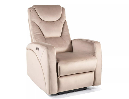 Fotoliu Recliner cu mecanism electric, tapitat cu stofa, Kronos Velvet Bej Inchis / Negru, l79xA94xH107 cm