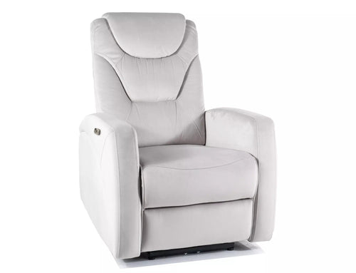 Fotoliu Recliner cu mecanism electric, tapitat cu stofa, Kronos Velvet Gri Deschis / Negru, l79xA94xH107 cm