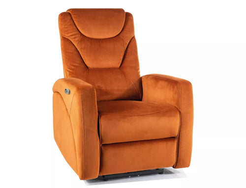 Fotoliu Recliner cu mecanism electric, tapitat cu stofa, Kronos Velvet Maro / Negru, l79xA94xH107 cm