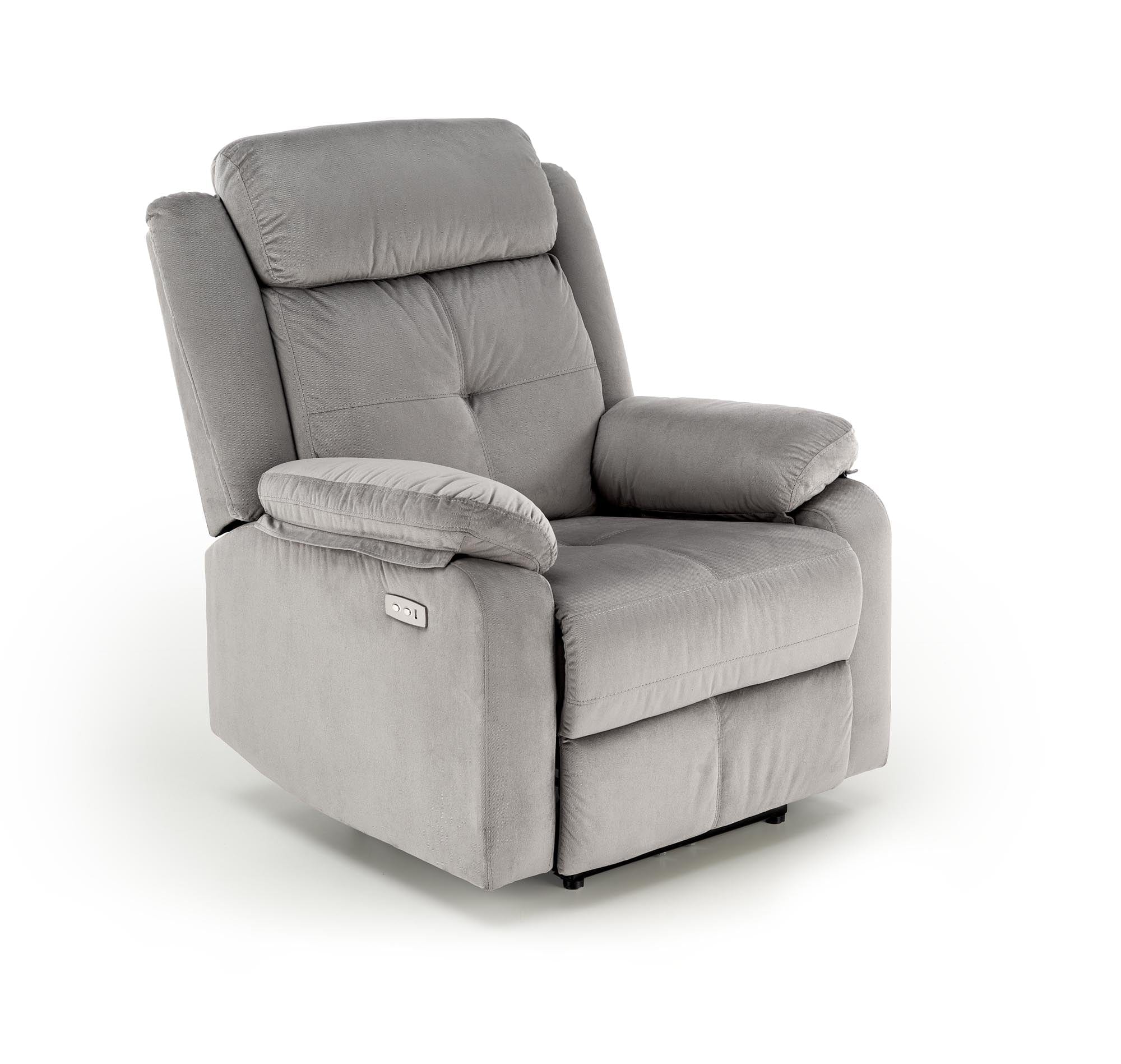 Fotoliu Recliner cu mecanism electric, tapitat cu stofa, Loris Gri, l85xA95xH105 cm