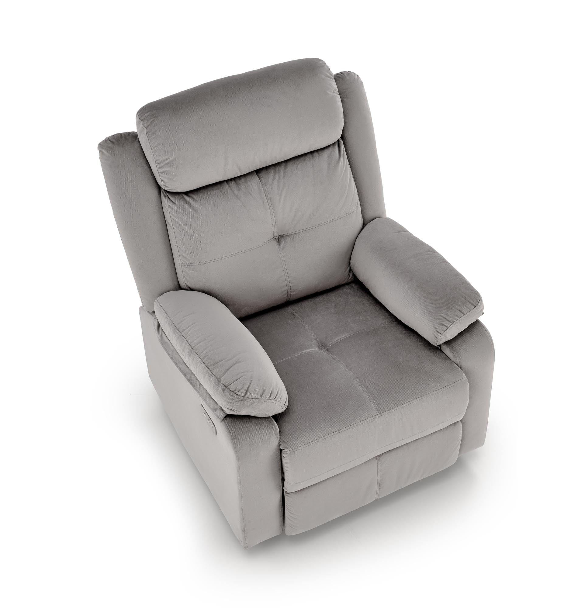 Fotoliu Recliner cu mecanism electric, tapitat cu stofa, Loris Gri, l85xA95xH105 cm (2)