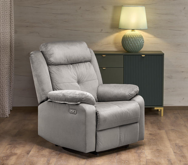 Fotoliu Recliner cu mecanism electric, tapitat cu stofa, Loris Gri, l85xA95xH105 cm (4)