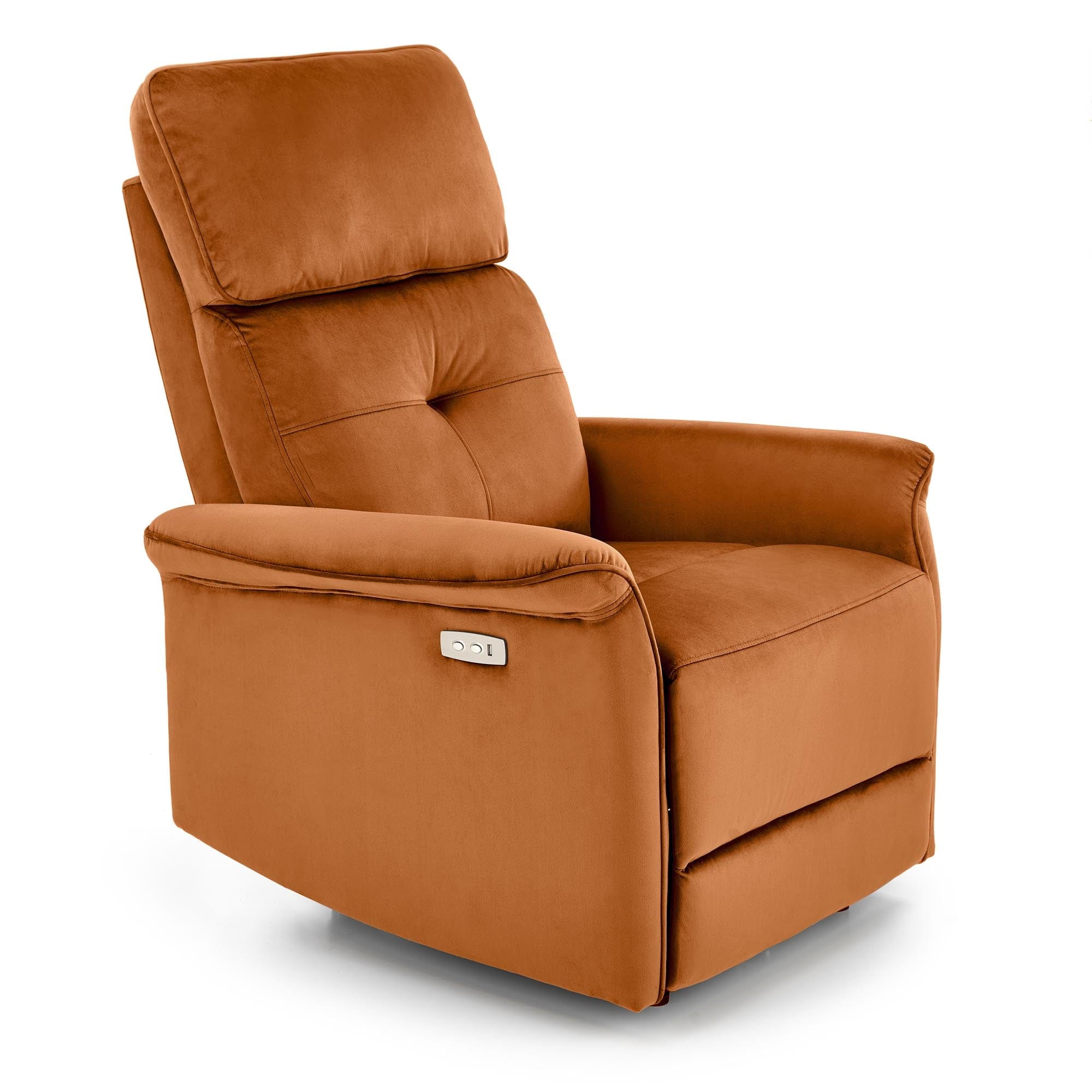 Fotoliu Recliner cu mecanism electric, tapitat cu stofa, Semir Velvet Ruginiu, l80xA90xH92 cm