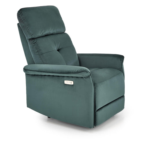 Fotoliu Recliner cu mecanism electric, tapitat cu stofa, Semir Velvet Verde, l80xA90xH92 cm