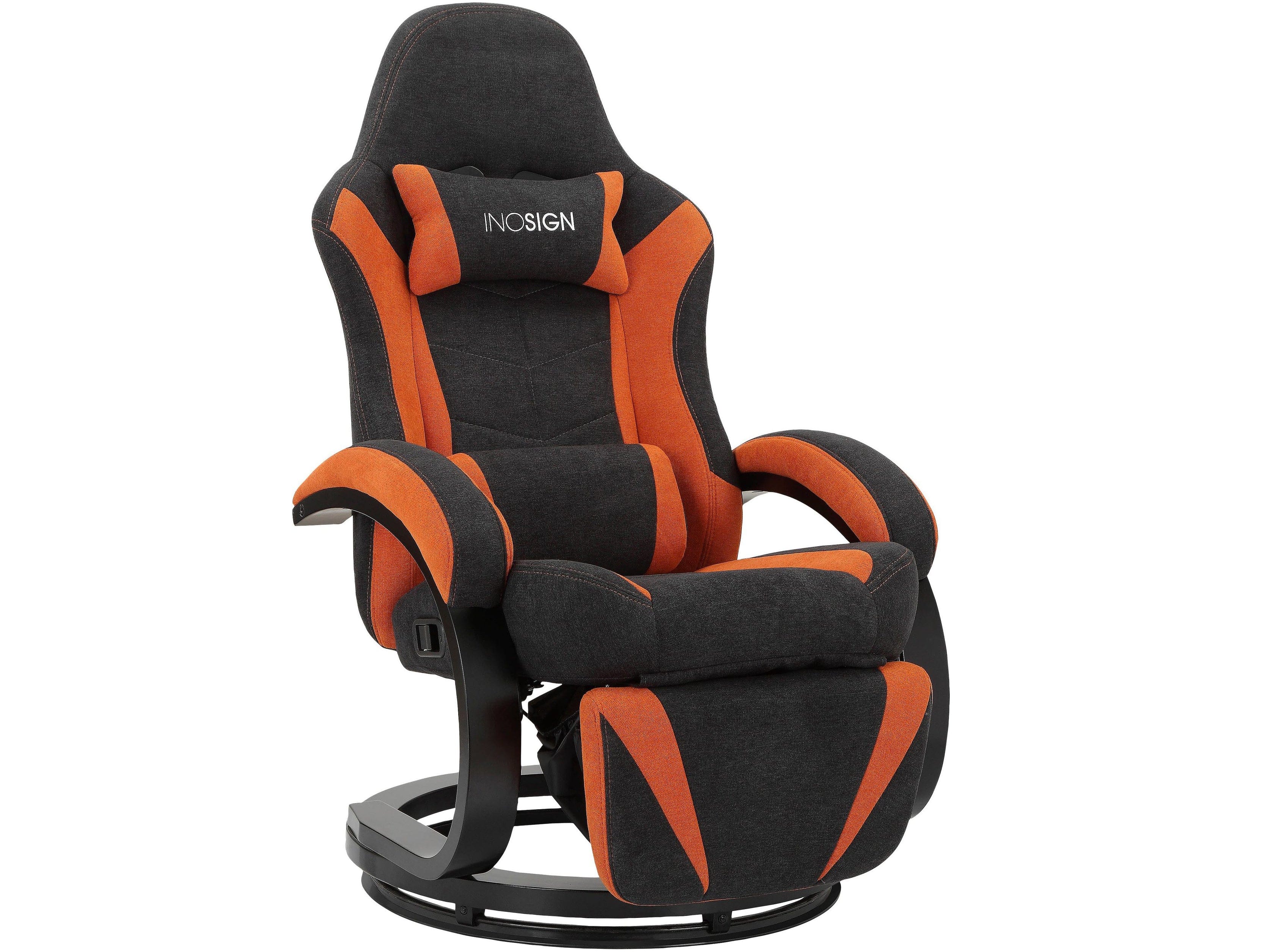 Dorel Home Fotoliu Recliner gaming tapitat cu stofa, Jerome Negru / Portocaliu, l68xA82xH113 cm