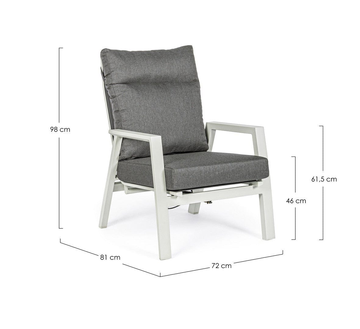 Fotoliu Recliner pentru gradina / terasa, din aluminiu, cu perne detasabile, Kledi Lunar Antracit / Gri, l72xA81xH98 cm (3)