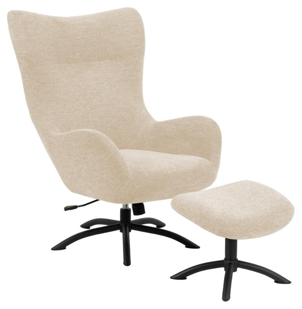 Actona Fotoliu Recliner tapitat cu stofa + Taburet, Talgarth Crem / Negru, l76xA86xH105 cm