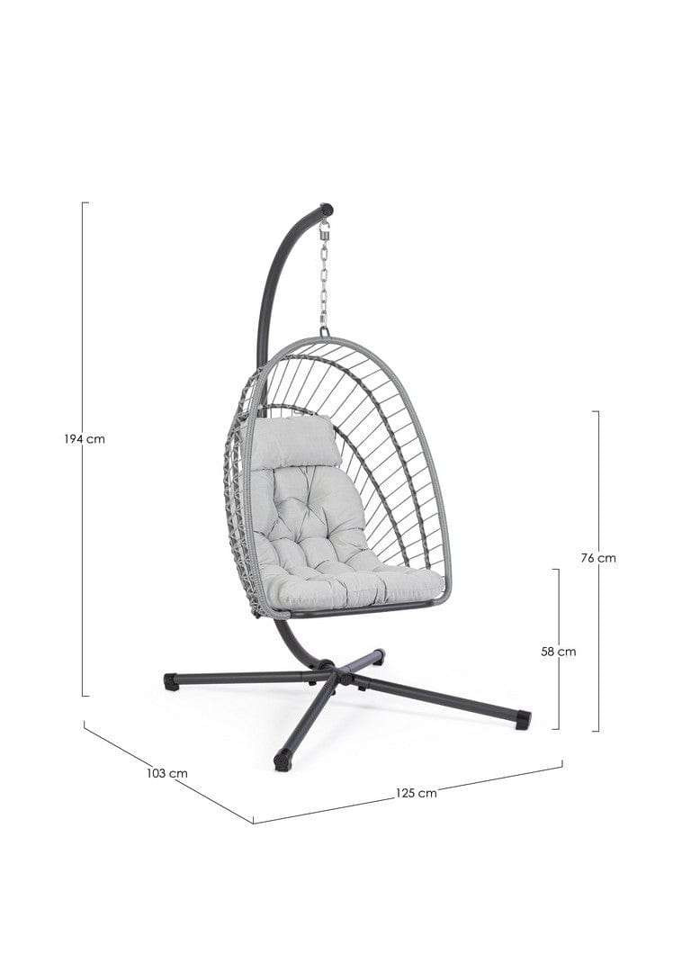 Fotoliu suspendat pentru gradina / terasa din fibre sintetice si metal, cu perne detasabile, Errol Antracit / Gri, l125xA103xH194 cm (1)