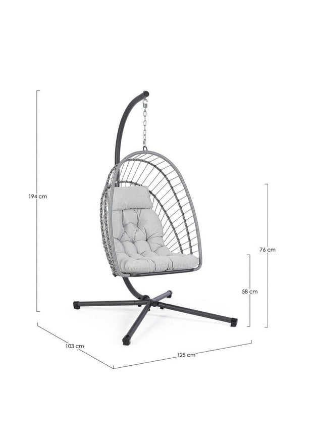 Fotoliu suspendat pentru gradina / terasa din fibre sintetice si metal, cu perne detasabile, Errol Antracit / Gri, l125xA103xH194 cm (1)