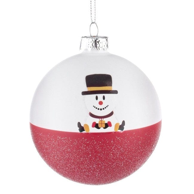 Bizzotto Glob pentru brad, din sticla Smart Snowman Alb / Rosu, Ø8 cm