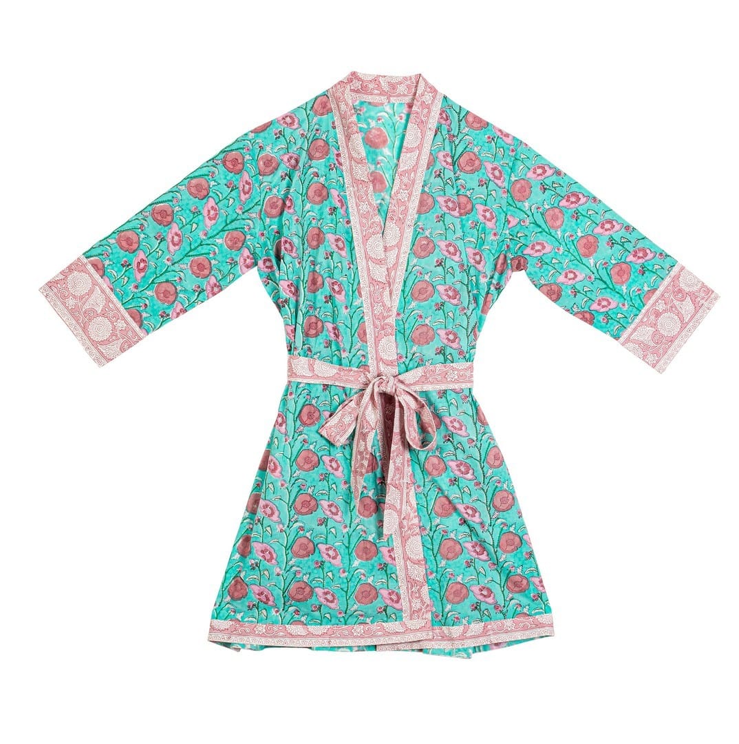 Kimono din bumbac Emelie Turcoaz / Roz, Marime Universala