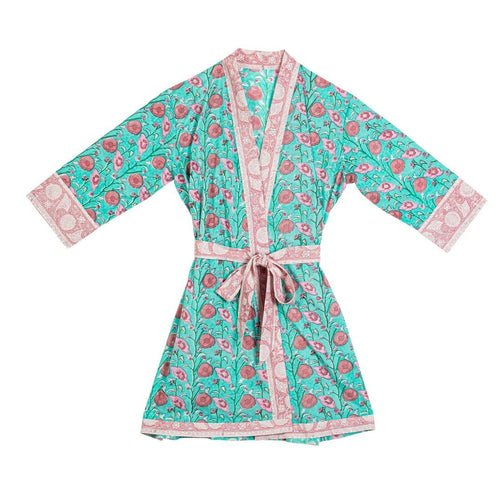 Kimono din bumbac Emelie Turcoaz / Roz, Marime Universala