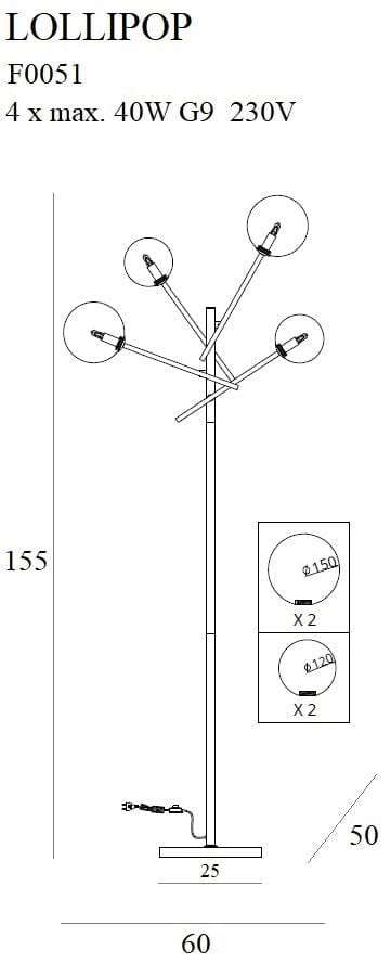 Maxlight Lampadar Lollipop F0051 Negru