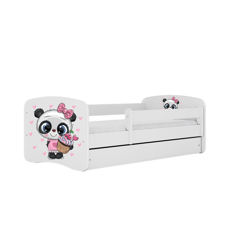 Pat din pal, cu 1 sertar, pentru copii, Panda IV Alb