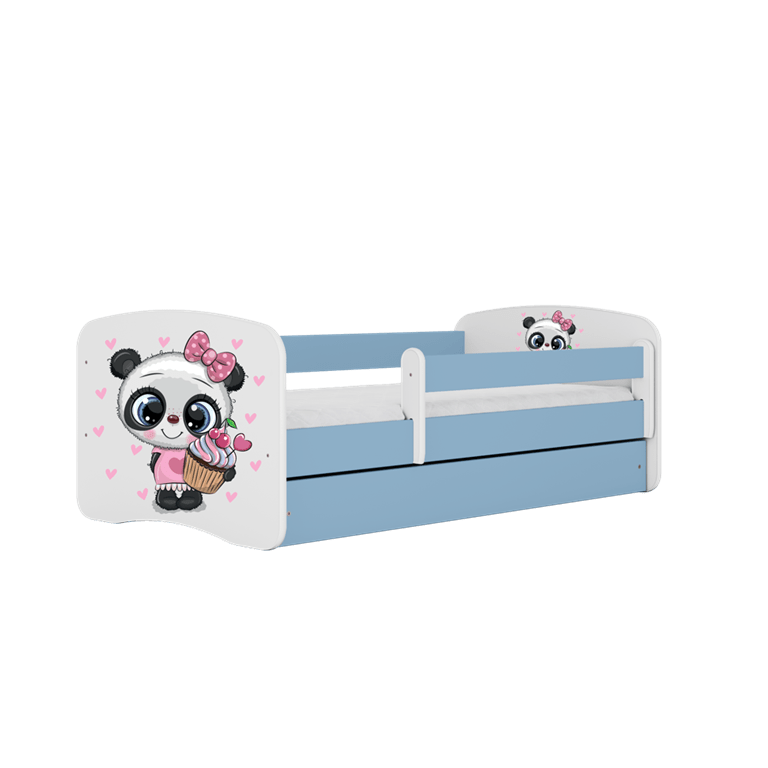 Pat din pal, cu 1 sertar, pentru copii, Panda III Albastru / Alb