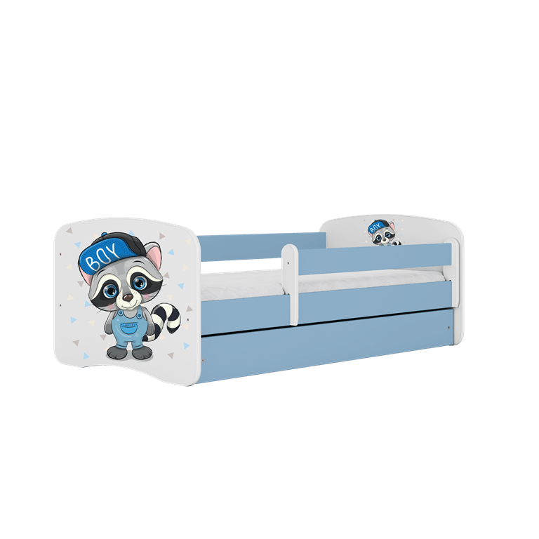 Pat din pal, cu 1 sertar, pentru copii, Raccoon IV Albastru / Alb