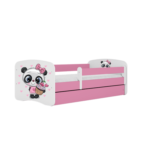 Pat din pal, cu 1 sertar, pentru copii, Panda IV Roz / Alb